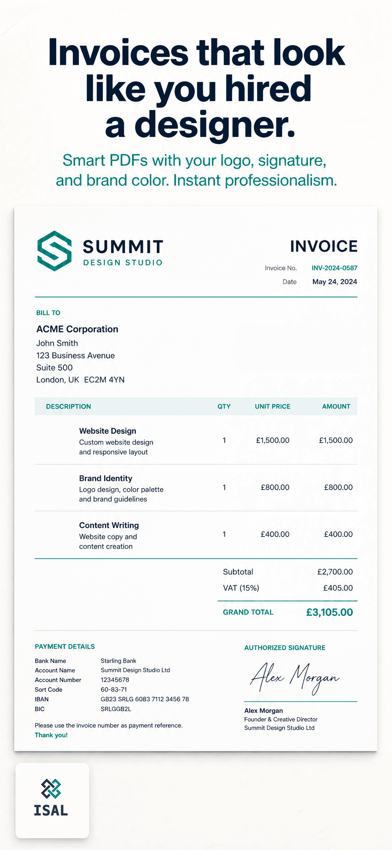 Invoices that look like you hired a designer.